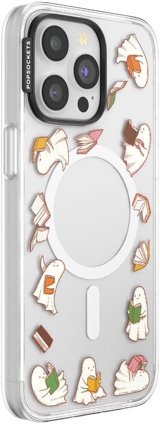 imagePopSockets iPhone 16 Pro Max Case Compatible with MagSafe Phone Case for iPhone 16 Pro Max Wireless Charging Compatible Case Only FireheartSpooky Book Club Clear