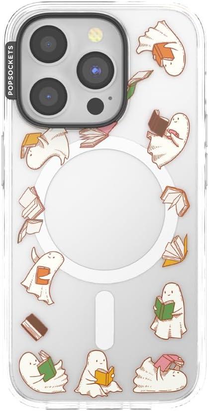 imagePopSockets iPhone 16 Pro Max Case Compatible with MagSafe Phone Case for iPhone 16 Pro Max Wireless Charging Compatible Case Only FireheartSpooky Book Club Clear