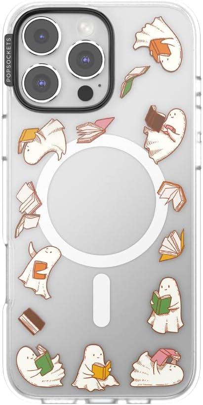 imagePopSockets iPhone 16 Pro Max Case Compatible with MagSafe Phone Case for iPhone 16 Pro Max Wireless Charging Compatible Case Only FireheartSpooky Book Club Clear