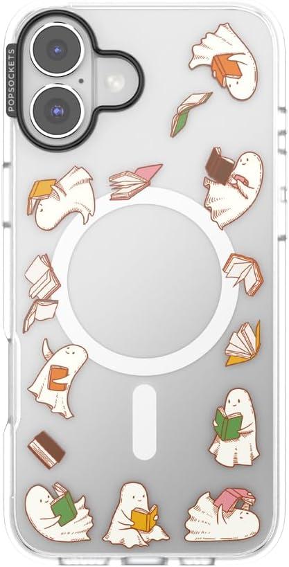 imagePopSockets iPhone 16 Pro Max Case Compatible with MagSafe Phone Case for iPhone 16 Pro Max Wireless Charging Compatible Case Only FireheartSpooky Book Club Clear