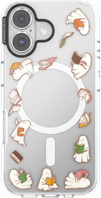 imagePopSockets iPhone 16 Pro Max Case Compatible with MagSafe Phone Case for iPhone 16 Pro Max Wireless Charging Compatible Case Only FireheartSpooky Book Club Clear