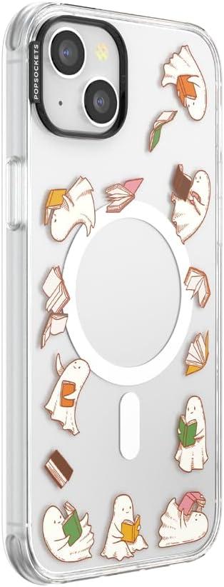 imagePopSockets iPhone 16 Pro Max Case Compatible with MagSafe Phone Case for iPhone 16 Pro Max Wireless Charging Compatible Case Only FireheartSpooky Book Club Clear