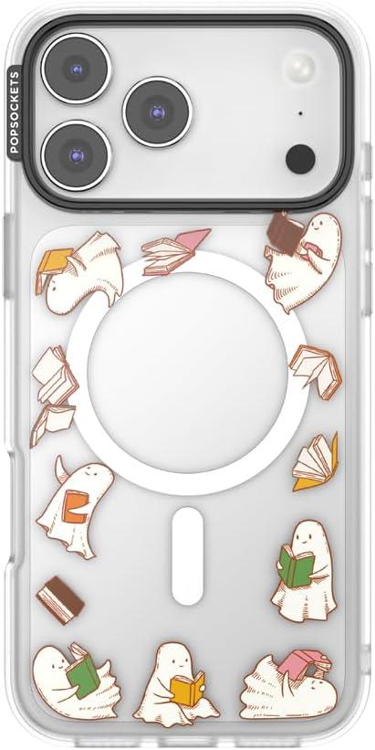 imagePopSockets iPhone 16 Pro Max Case Compatible with MagSafe Phone Case for iPhone 16 Pro Max Wireless Charging Compatible Case Only FireheartSpooky Book Club Clear
