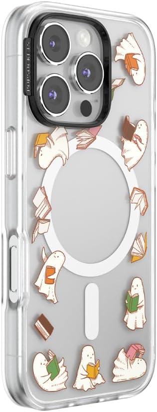 imagePopSockets iPhone 16 Pro Max Case Compatible with MagSafe Phone Case for iPhone 16 Pro Max Wireless Charging Compatible Case Only FireheartSpooky Book Club Clear