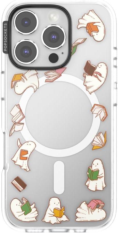 imagePopSockets iPhone 16 Pro Max Case Compatible with MagSafe Phone Case for iPhone 16 Pro Max Wireless Charging Compatible Case Only FireheartSpooky Book Club Clear
