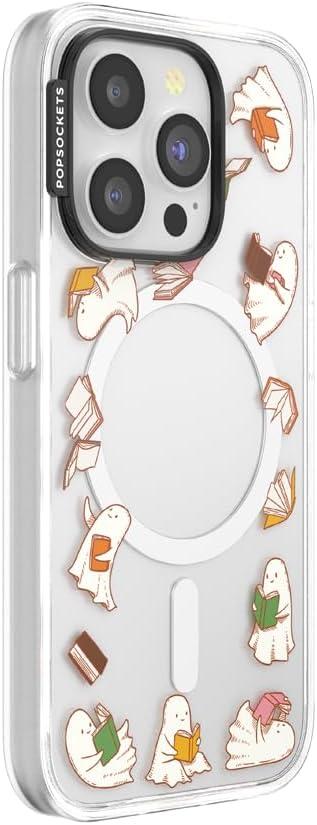 imagePopSockets iPhone 16 Pro Max Case Compatible with MagSafe Phone Case for iPhone 16 Pro Max Wireless Charging Compatible Case Only FireheartSpooky Book Club Clear