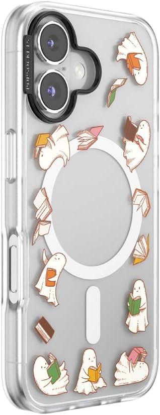 imagePopSockets iPhone 16 Pro Max Case Compatible with MagSafe Phone Case for iPhone 16 Pro Max Wireless Charging Compatible Case Only FireheartSpooky Book Club Clear