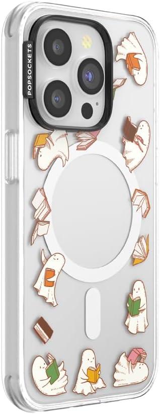 imagePopSockets iPhone 16 Pro Max Case Compatible with MagSafe Phone Case for iPhone 16 Pro Max Wireless Charging Compatible Case Only FireheartSpooky Book Club Clear