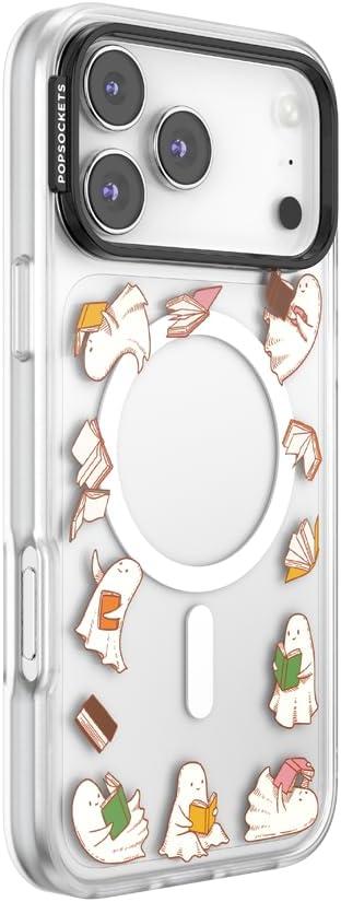 imagePopSockets iPhone 16 Pro Max Case Compatible with MagSafe Phone Case for iPhone 16 Pro Max Wireless Charging Compatible Case Only FireheartSpooky Book Club Clear