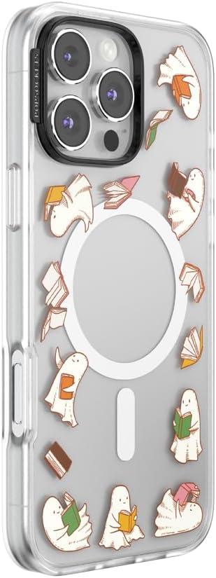 imagePopSockets iPhone 16 Pro Max Case Compatible with MagSafe Phone Case for iPhone 16 Pro Max Wireless Charging Compatible Case Only FireheartSpooky Book Club Clear