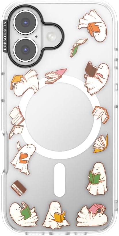 imagePopSockets iPhone 16 Pro Max Case Compatible with MagSafe Phone Case for iPhone 16 Pro Max Wireless Charging Compatible Case Only FireheartSpooky Book Club Clear