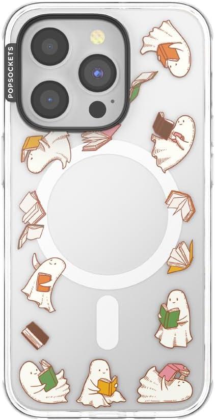 imagePopSockets iPhone 16 Pro Max Case Compatible with MagSafe Phone Case for iPhone 16 Pro Max Wireless Charging Compatible Case Only FireheartSpooky Book Club Clear