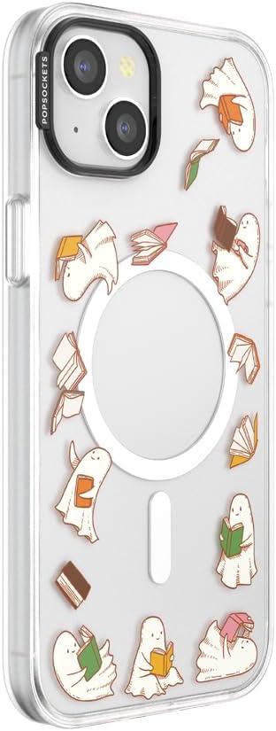 imagePopSockets iPhone 16 Pro Max Case Compatible with MagSafe Phone Case for iPhone 16 Pro Max Wireless Charging Compatible Case Only FireheartSpooky Book Club Clear