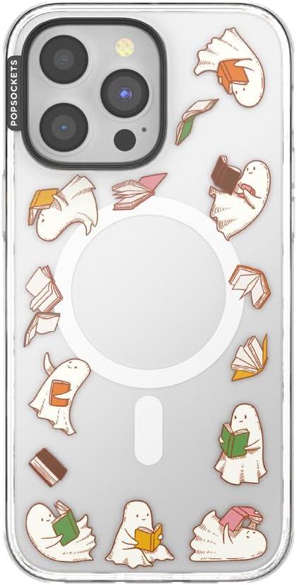 imagePopSockets iPhone 16 Pro Max Case Compatible with MagSafe Phone Case for iPhone 16 Pro Max Wireless Charging Compatible Case Only FireheartSpooky Book Club Clear