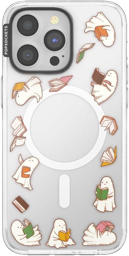 imagePopSockets iPhone 16 Pro Max Case Compatible with MagSafe Phone Case for iPhone 16 Pro Max Wireless Charging Compatible Case Only FireheartSpooky Book Club Clear