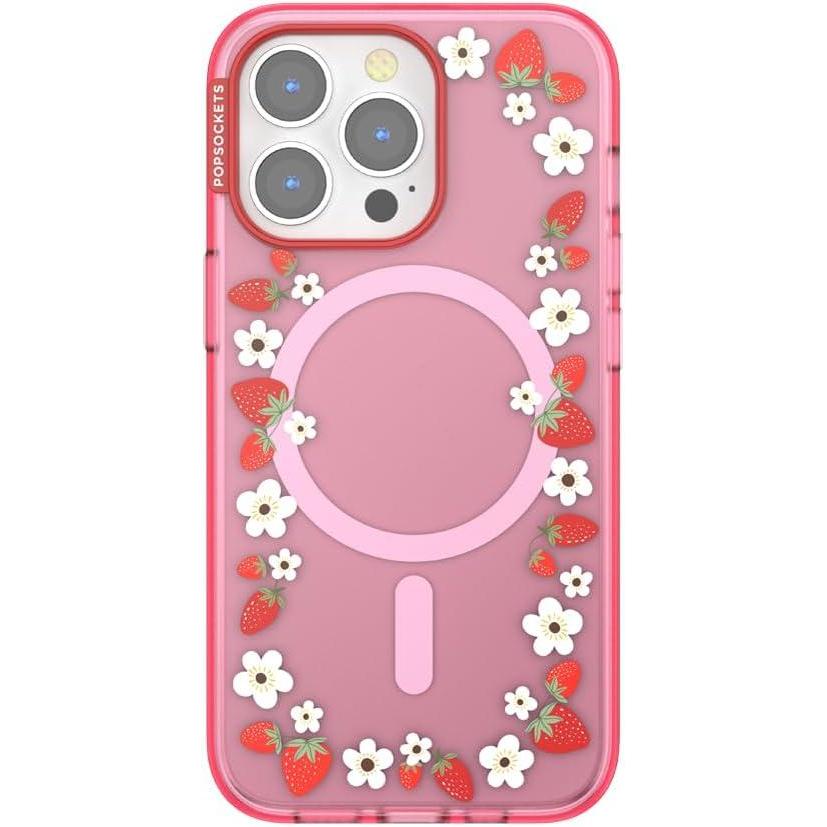imagePopSockets iPhone 15 Pro Case Compatible with MagSafe Phone Case for iPhone 15 Pro Wireless Charging Compatible Case Only Cute PopSockets GinghamStrawberry Frame