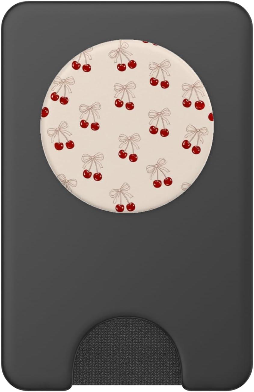 imageCherry Beige Bow Coquette Pattern Cute Aesthetic Girly PopSockets Adhesive PopGripMagnetic PopWallet