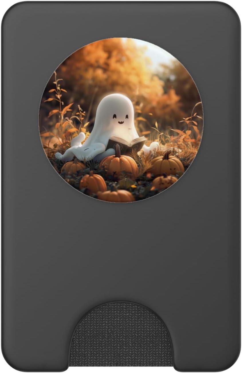 imageCute Ghost Reading a Book with Pumpkin at Fall PopSockets Adhesive PopGripMagnetic PopWallet
