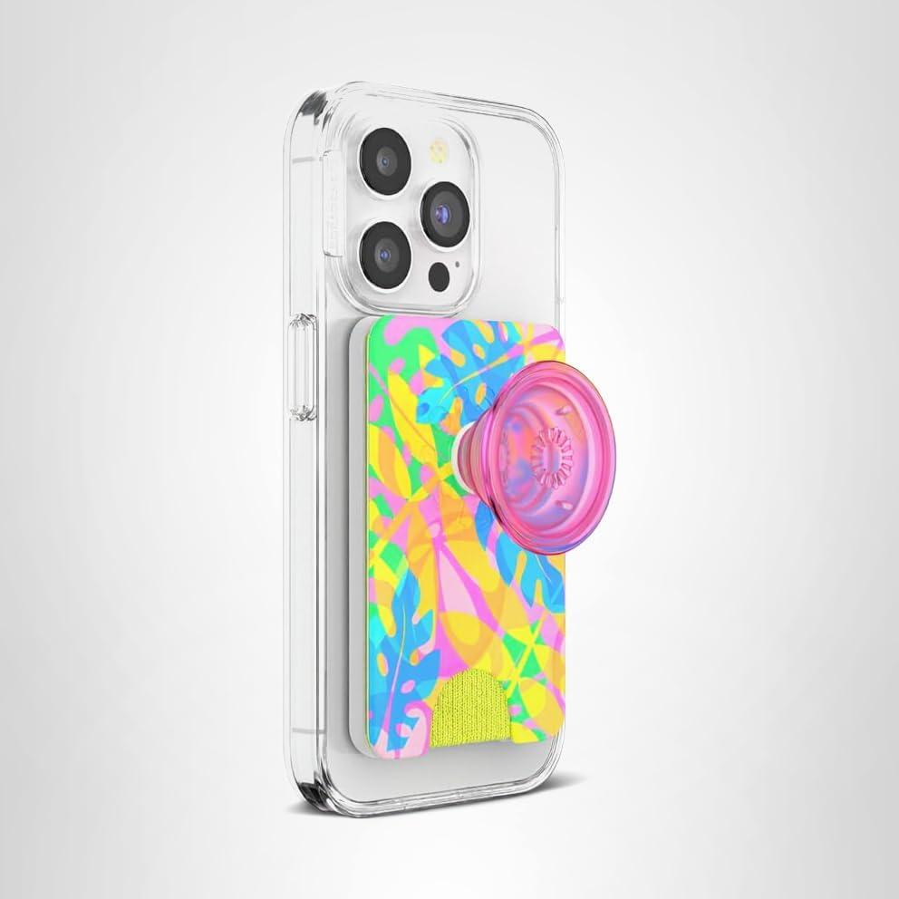 imagePopSockets Phone Wallet with Expanding Grip and Adapter Ring for MagSafe Phone Card Holder Wireless Charging Compatible Wallet Compatible with MagSafe Butterfly Pea BlueBoca Palms
