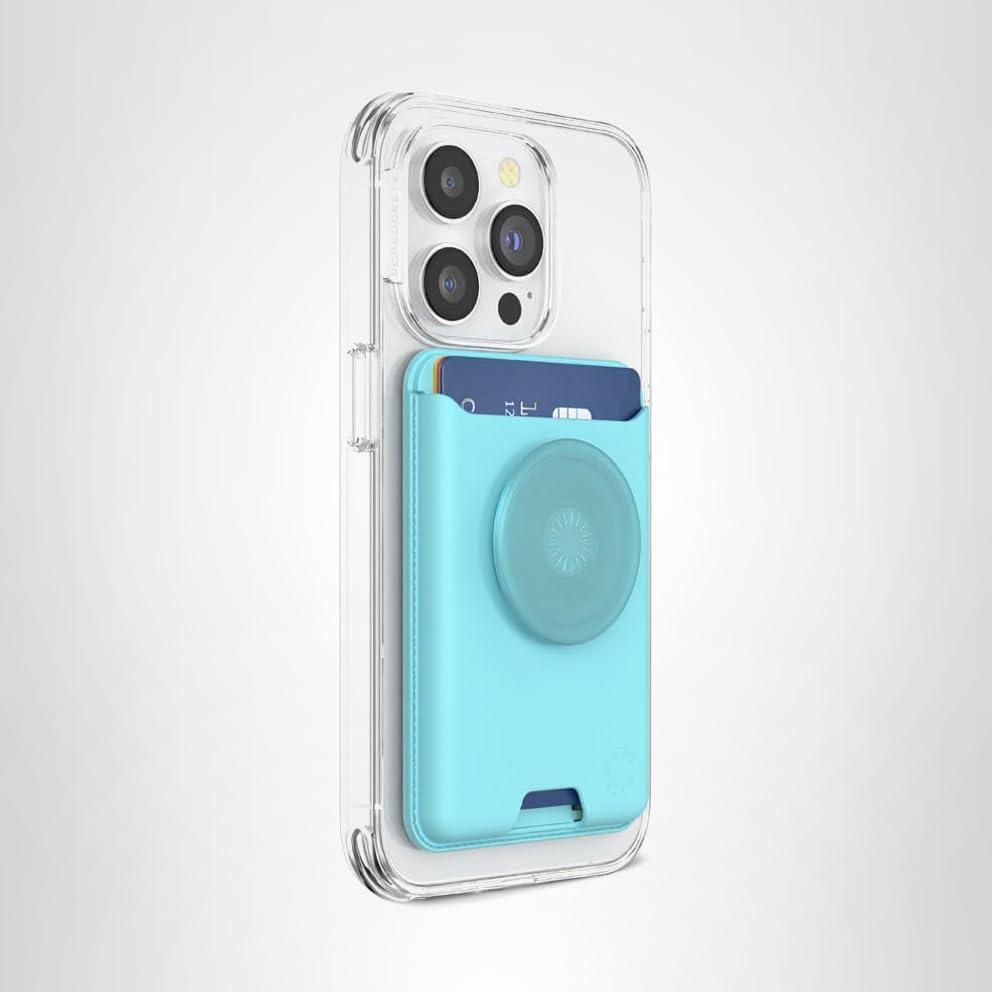 imagePopSockets Phone Wallet with Expanding Grip and Adapter Ring for MagSafe Phone Card Holder Wireless Charging Compatible Wallet Compatible with MagSafe Butterfly Pea BlueBlue
