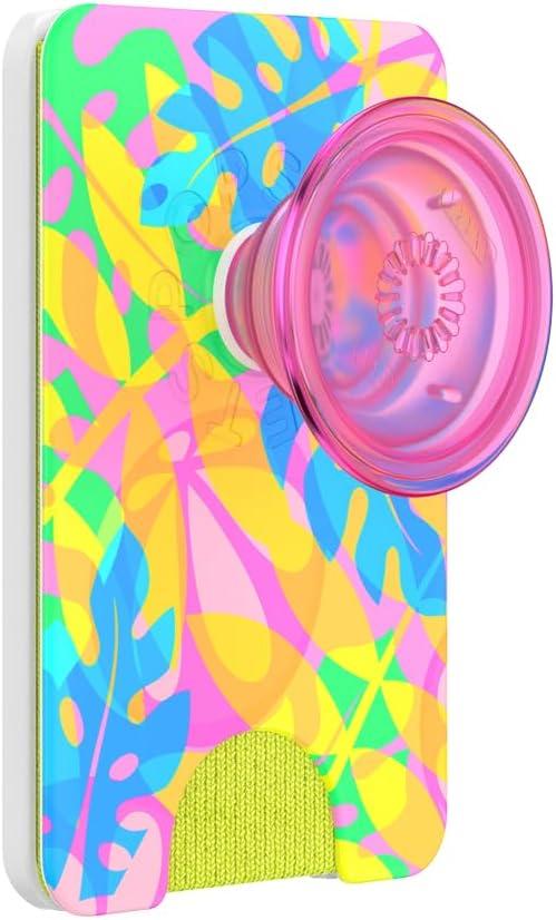 imagePopSockets Phone Wallet with Expanding Grip and Adapter Ring for MagSafe Phone Card Holder Wireless Charging Compatible Wallet Compatible with MagSafe Butterfly Pea BlueBoca Palms