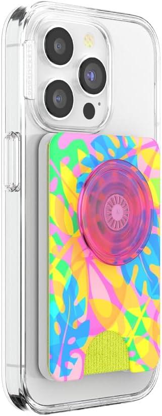 imagePopSockets Phone Wallet with Expanding Grip and Adapter Ring for MagSafe Phone Card Holder Wireless Charging Compatible Wallet Compatible with MagSafe Butterfly Pea BlueBoca Palms