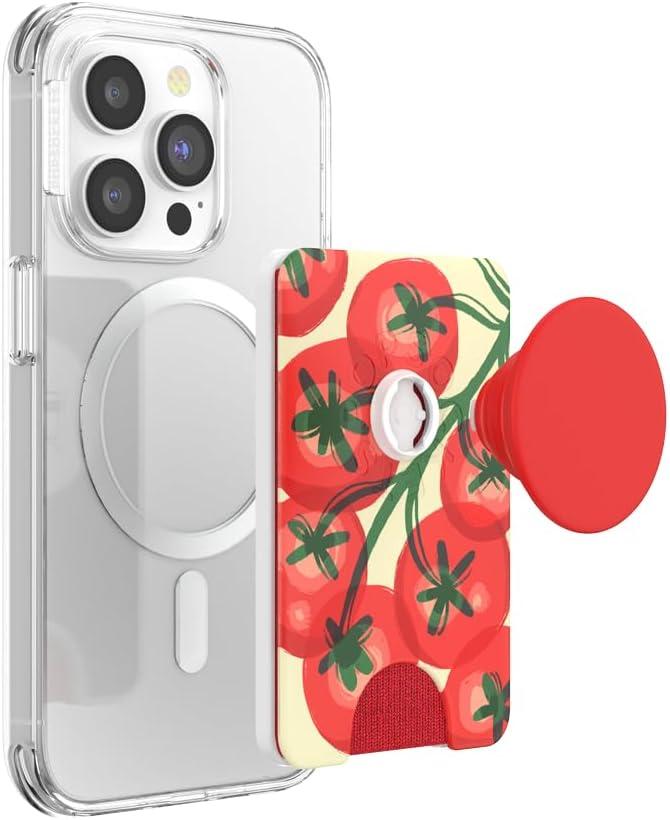 imagePopSockets Phone Wallet with Expanding Grip and Adapter Ring for MagSafe Phone Card Holder Wireless Charging Compatible Wallet Compatible with MagSafe Butterfly Pea BlueCampari