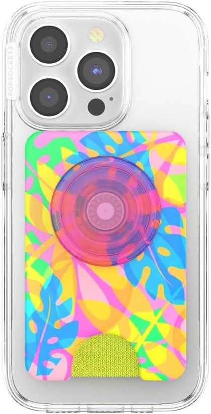 imagePopSockets Phone Wallet with Expanding Grip and Adapter Ring for MagSafe Phone Card Holder Wireless Charging Compatible Wallet Compatible with MagSafe Butterfly Pea BlueBoca Palms