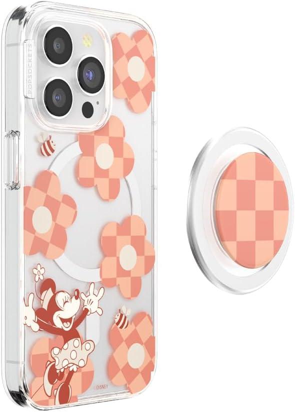 imagePopSockets iPhone 15 Pro Max Case Compatible with MagSafe Phone Case for iPhone 15 Pro Max Wireless Charging Compatible Case Only Mickey Polka DotMinnie Checker Flower