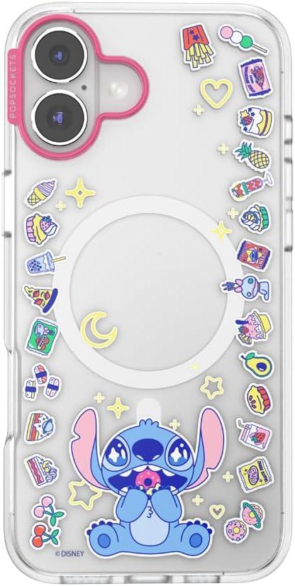 imagePopSockets iPhone 15 Pro Max Case Compatible with MagSafe Phone Case for iPhone 15 Pro Max Wireless Charging Compatible Case Only Mickey Polka DotStitch Snack Attack