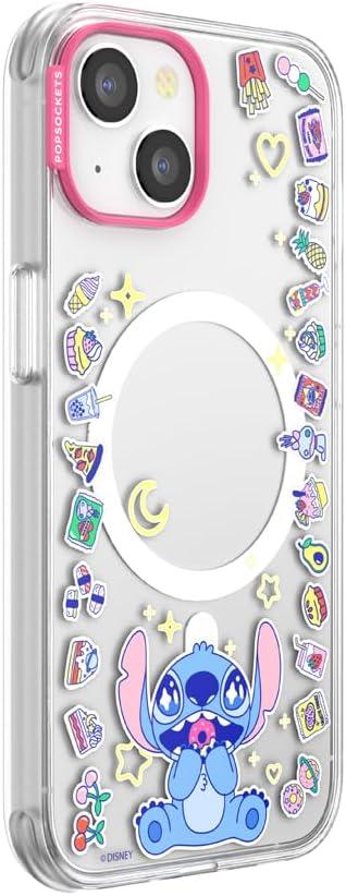 imagePopSockets iPhone 15 Pro Max Case Compatible with MagSafe Phone Case for iPhone 15 Pro Max Wireless Charging Compatible Case Only Mickey Polka DotStitch Snack Attack