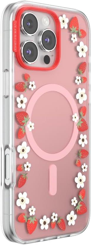 imagePopSockets iPhone 17 Pro Phone Case Compatible with MagSafe for iPhone 17 Pro Wireless Charging Compatible Case Only Pasta PastaStrawberry Frame