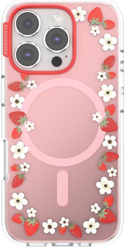 imagePopSockets iPhone 17 Pro Phone Case Compatible with MagSafe for iPhone 17 Pro Wireless Charging Compatible Case Only Pasta PastaStrawberry Frame