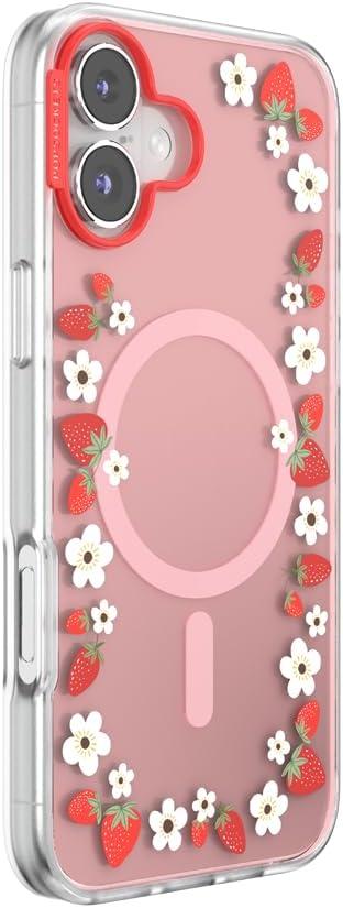 imagePopSockets iPhone 17 Pro Phone Case Compatible with MagSafe for iPhone 17 Pro Wireless Charging Compatible Case Only Pasta PastaStrawberry Frame