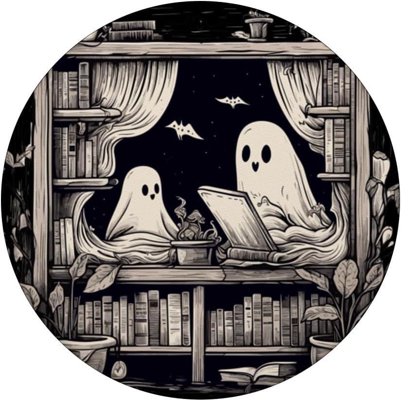 imageSpooky Ghosts Reading Books Library Bookworm Retro Bookish PopSockets Adhesive PopGripAdhesive PopGrip