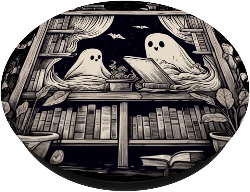 imageSpooky Ghosts Reading Books Library Bookworm Retro Bookish PopSockets Adhesive PopGripAdhesive PopGrip