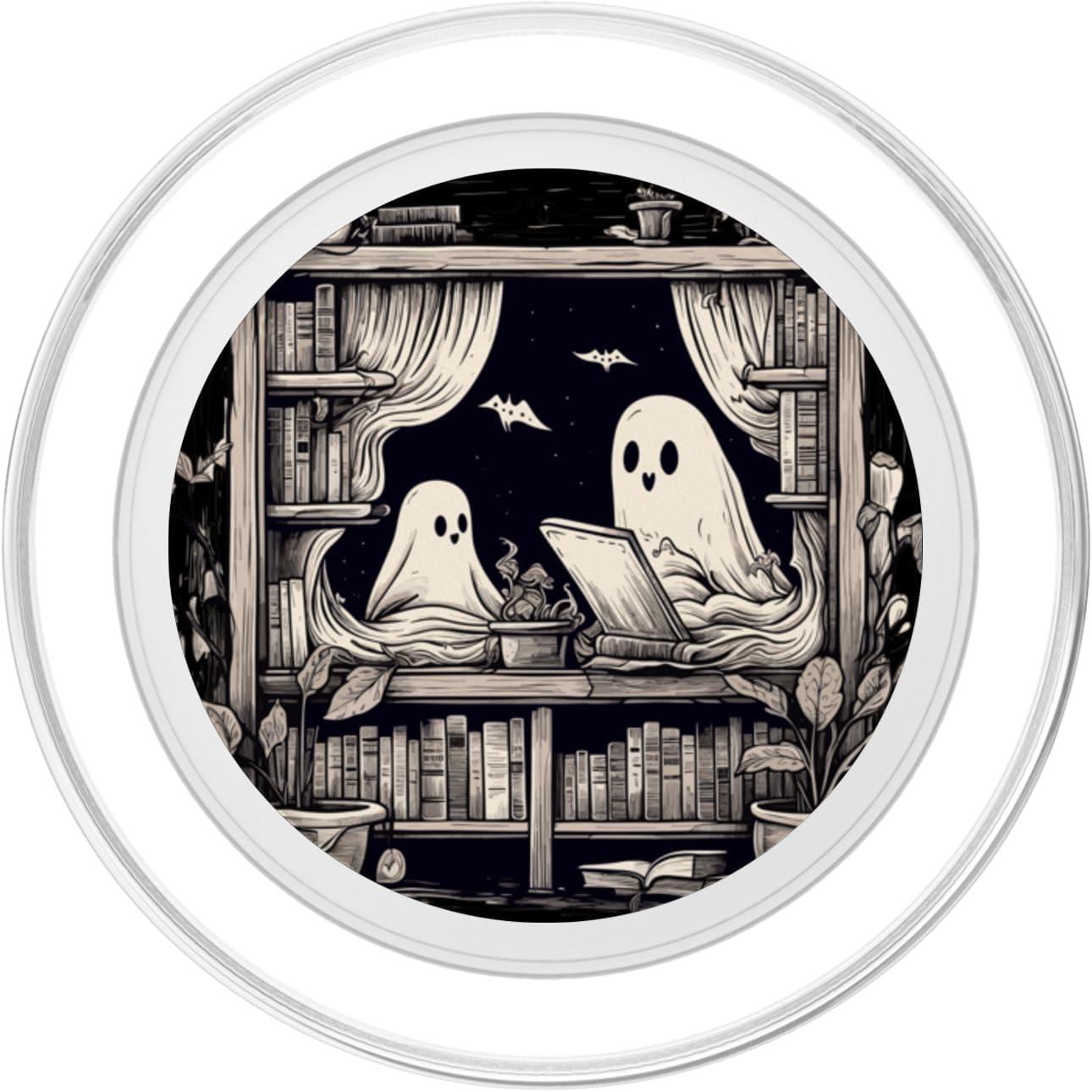 imageSpooky Ghosts Reading Books Library Bookworm Retro Bookish PopSockets Adhesive PopGripMagnetic PopGrip