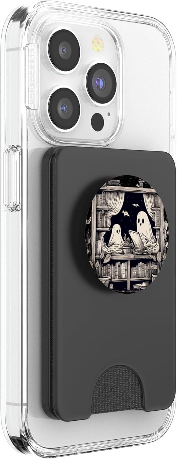 imageSpooky Ghosts Reading Books Library Bookworm Retro Bookish PopSockets Adhesive PopGripMagnetic PopWallet