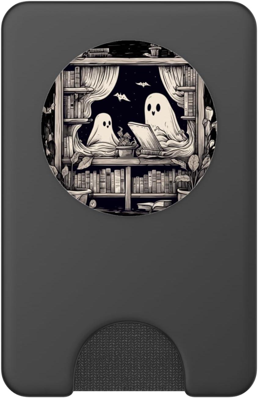 imageSpooky Ghosts Reading Books Library Bookworm Retro Bookish PopSockets Adhesive PopGripMagnetic PopWallet