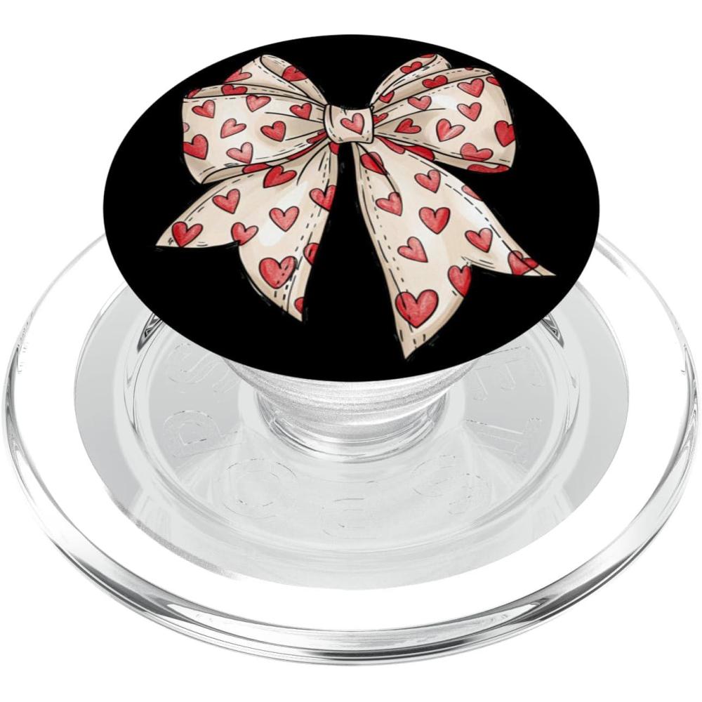 imageBow Hearts Valentine Cute Coquette Bow PopSockets Adhesive PopGripMagnetic PopGrip