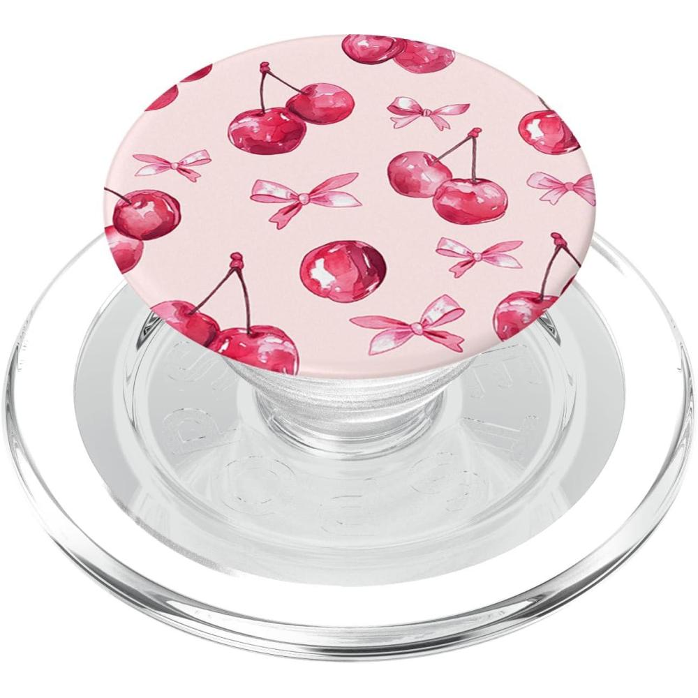 imageCoquette Cherry and Pink Bow PopSockets Adhesive PopGripMagnetic PopGrip