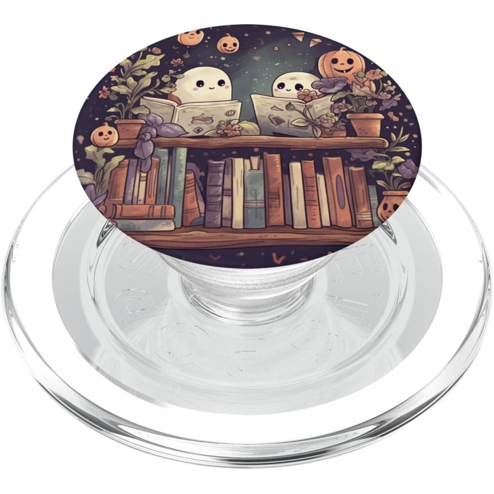 imageCute Ghosts Reading Books Halloween Librarian Book Lover PopSockets Adhesive PopGripMagnetic PopGrip