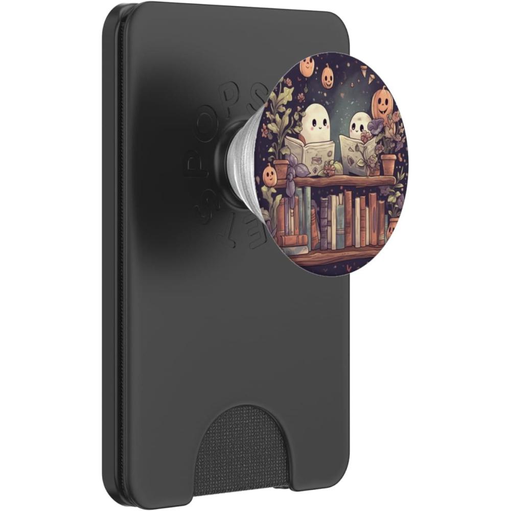 imageCute Ghosts Reading Books Halloween Librarian Book Lover PopSockets Adhesive PopGripMagnetic PopWallet