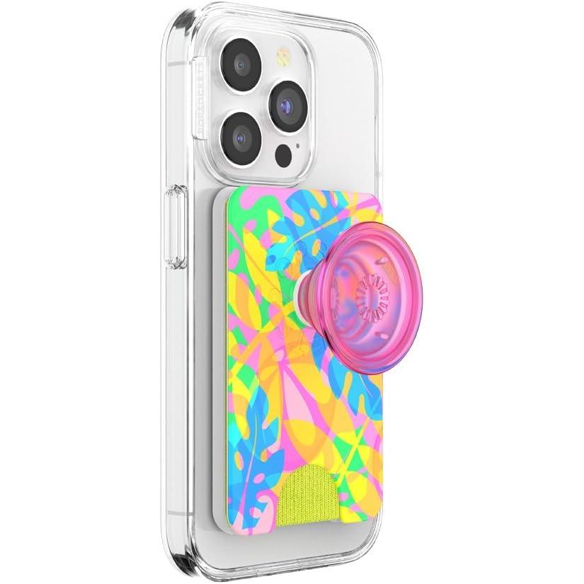 imagePopSockets Phone Wallet with Expanding Grip and Adapter Ring for MagSafe Phone Card Holder Wireless Charging Compatible Wallet Compatible with MagSafe Butterfly Pea BlueBoca Palms