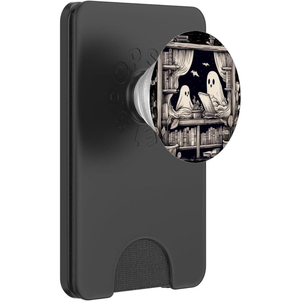 imageSpooky Ghosts Reading Books Library Bookworm Retro Bookish PopSockets Adhesive PopGripMagnetic PopWallet
