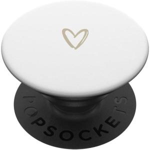 Beige White Minimalist Heart PopSockets Adhesive PopGrip(Adhesive PopGrip)