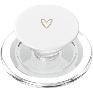 Beige White Minimalist Heart PopSockets Adhesive PopGrip(Magnetic PopGrip)