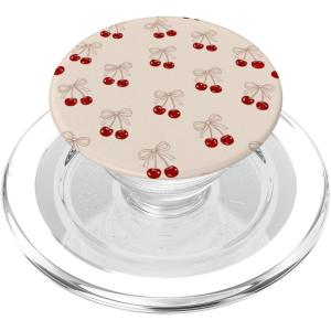 Cherry Beige Bow Coquette Pattern Cute Aesthetic Girly PopSockets Adhesive PopGrip(Magnetic PopGrip)