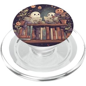 Cute Ghosts Reading Books Halloween Librarian Book Lover PopSockets Adhesive PopGrip(Magnetic PopGrip)