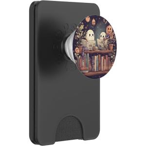 Cute Ghosts Reading Books Halloween Librarian Book Lover PopSockets Adhesive PopGrip(Magnetic PopWallet)